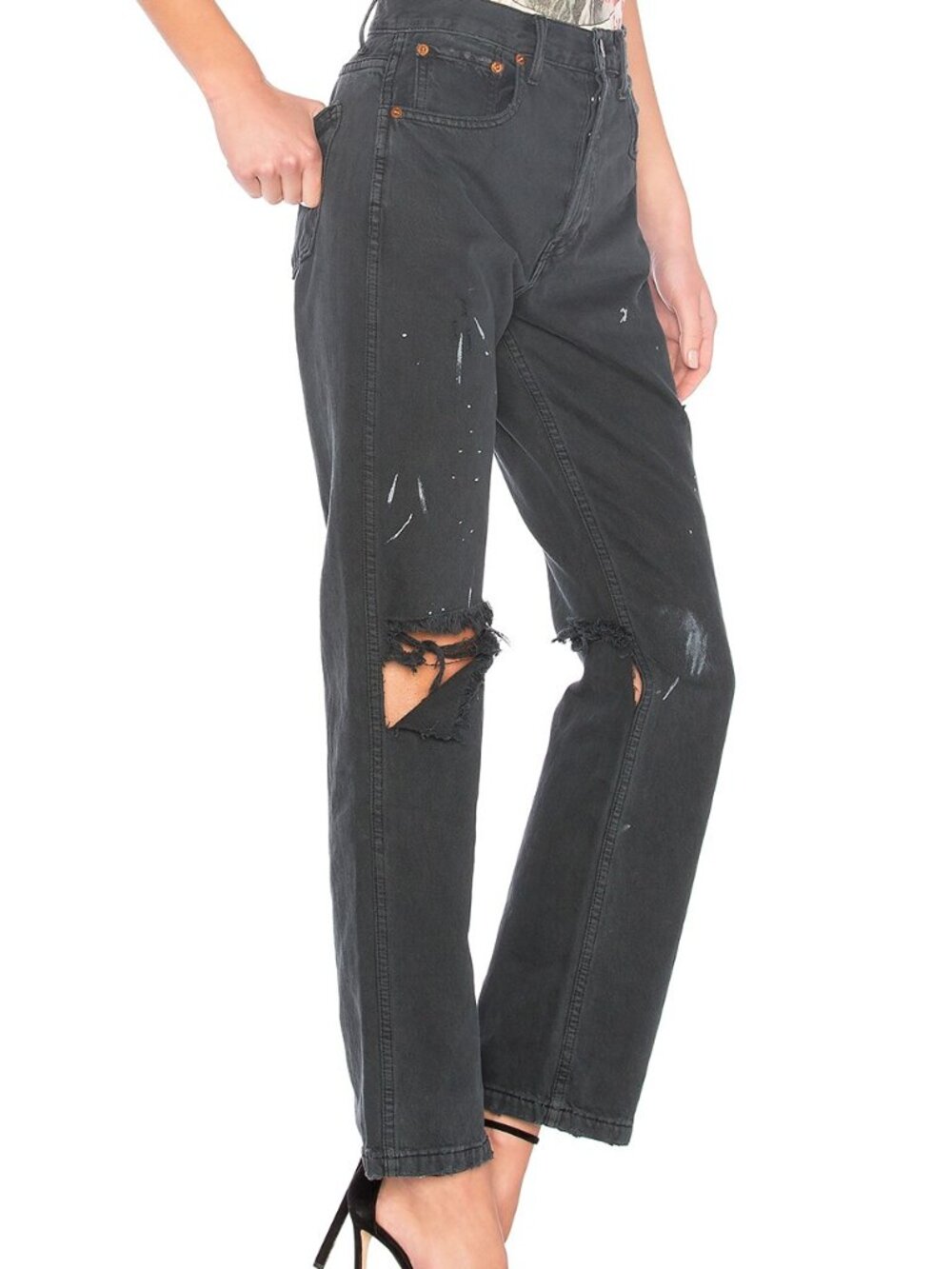 RE/DONE Originals Grunge Jean in Black Dirty Destroy Size 27